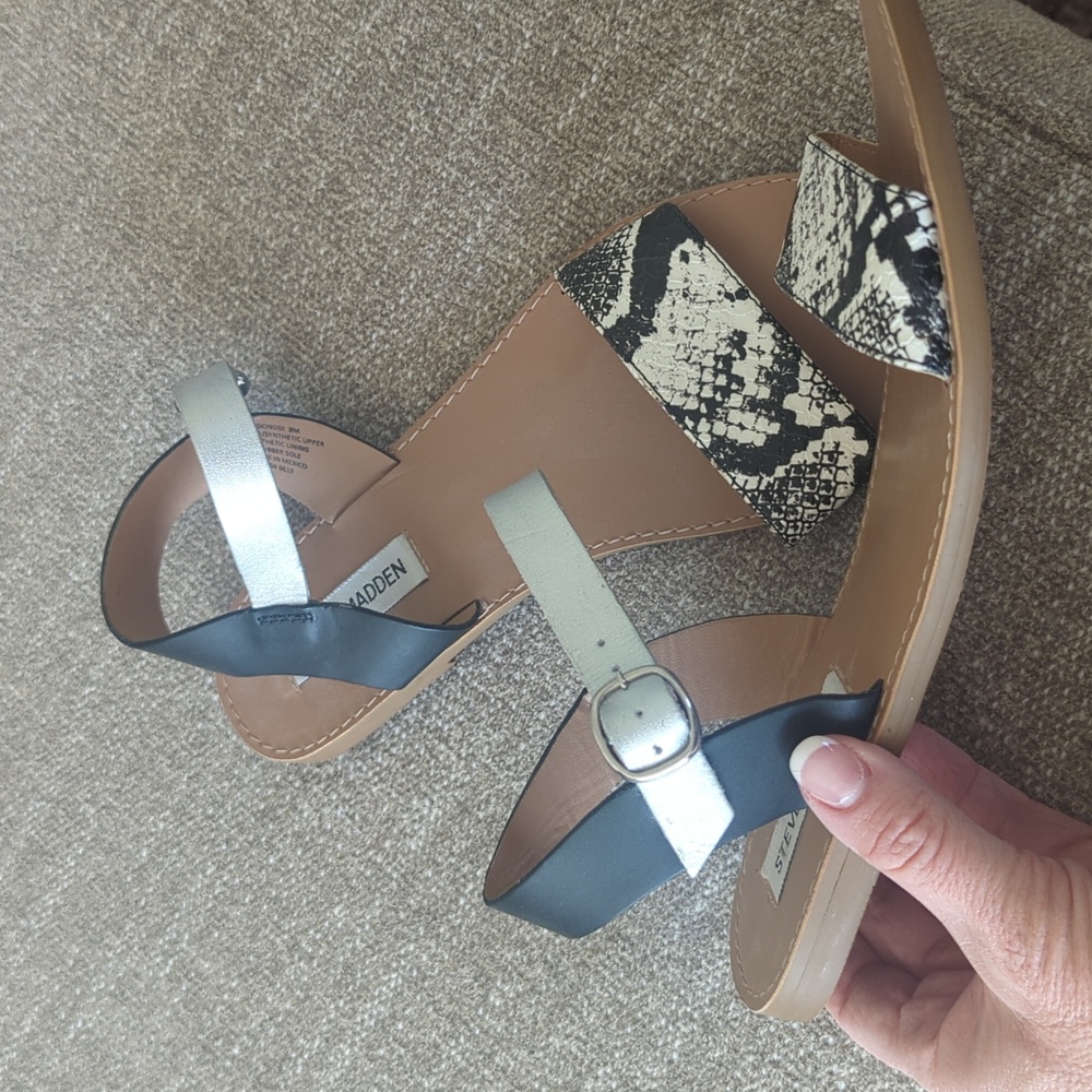 Steve Madden Black and Silver Snakeskin Sandals - Picture 2 of 4